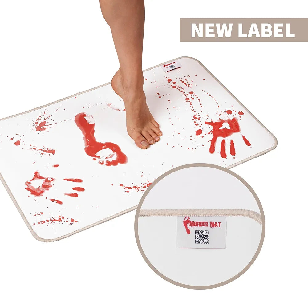 The Murder Mat - Color Changing Horror Bath Mat with Red Footprint Effect – Scary Bathroom Decor for Halloween or Pranks