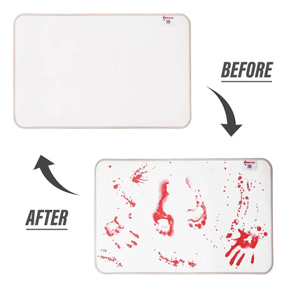 The Murder Mat - Color Changing Horror Bath Mat with Red Footprint Effect – Scary Bathroom Decor for Halloween or Pranks